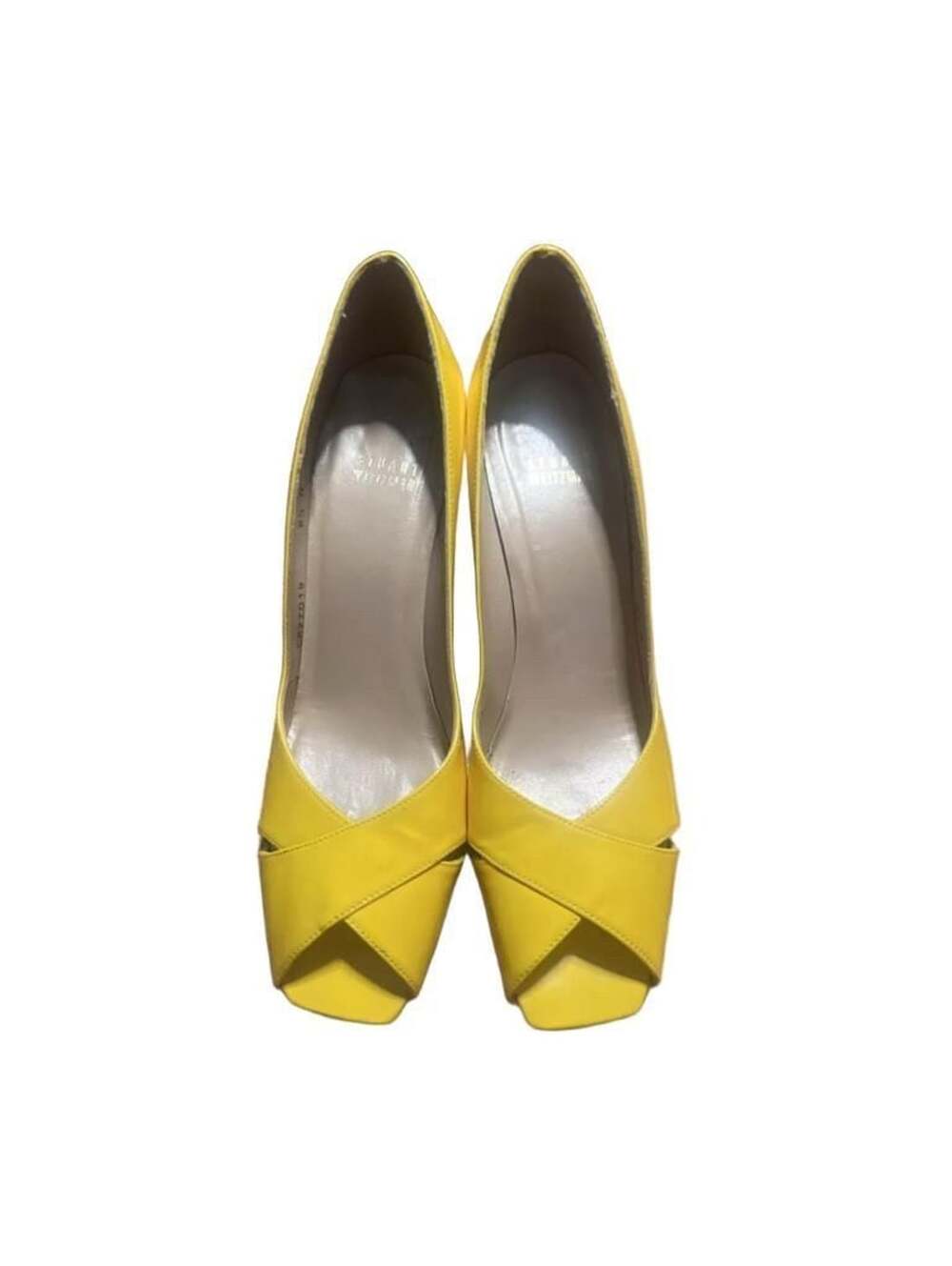 Stuart Weitzman Heels Size 8.5 Yellow Patent Leather Peep Toe Pumps